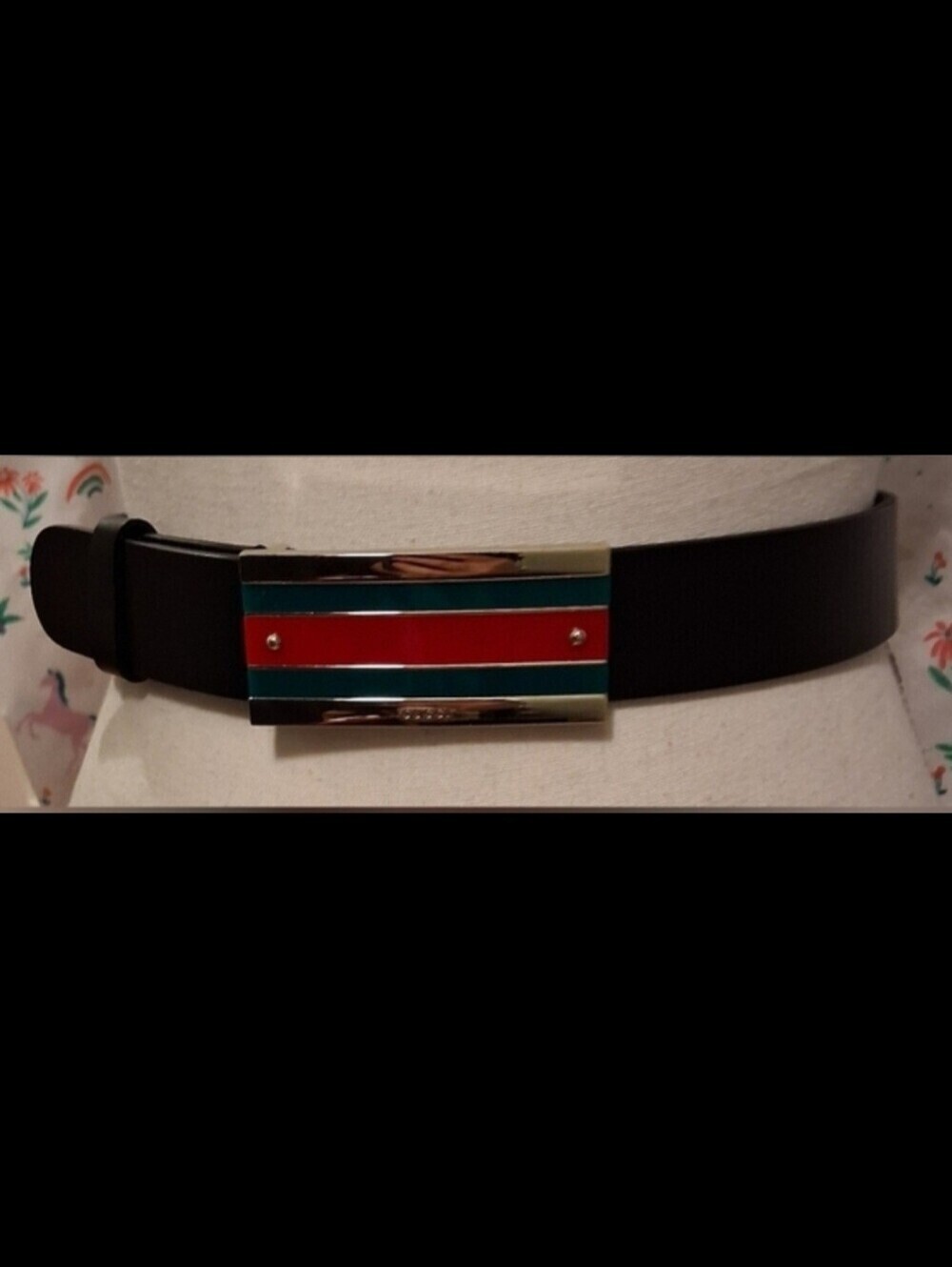 EUC Gucci Stripe Black Leather & Gold Tone Unisex Casual Everyday Prep Belt 39in
